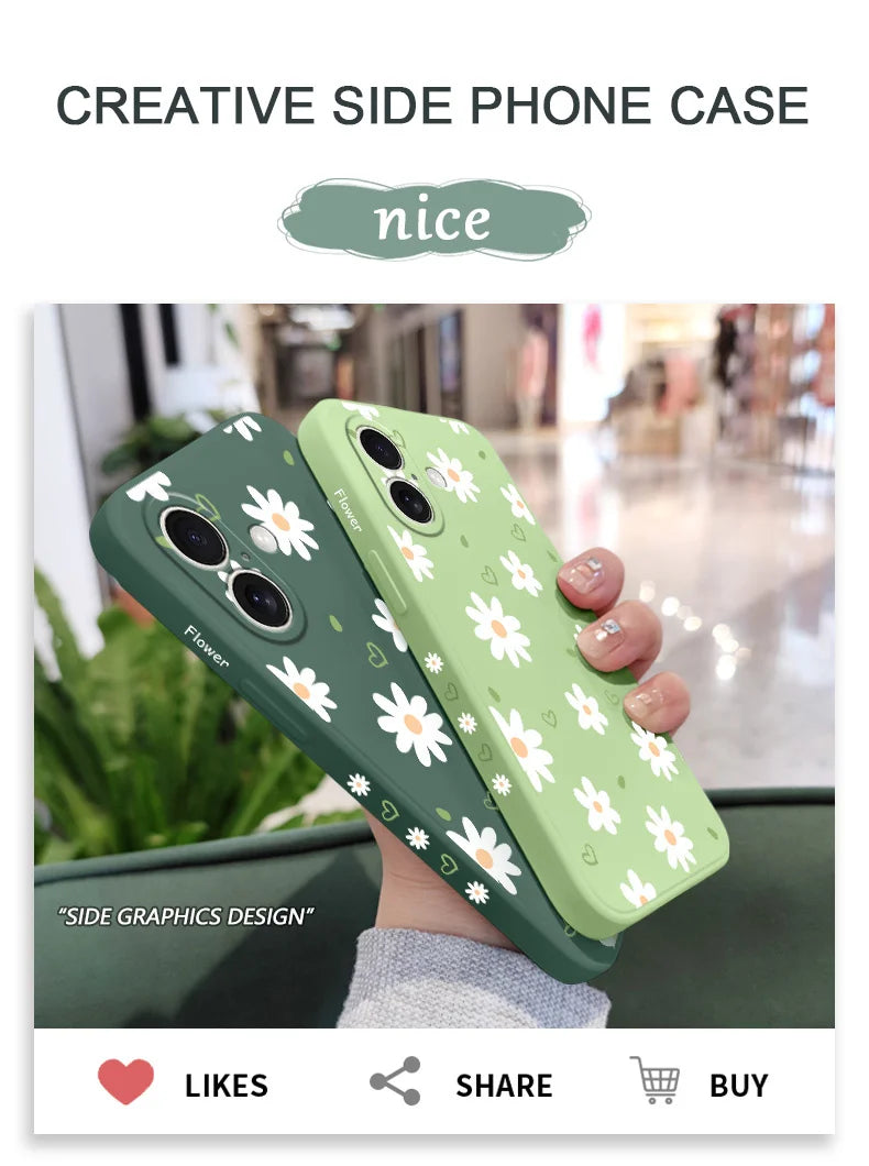 Tender Daisy Phone Case For iPhone 17 17 Air 16 15 14 13 12 11 X XR XS Plus Pro Max Mini Silicone Cover