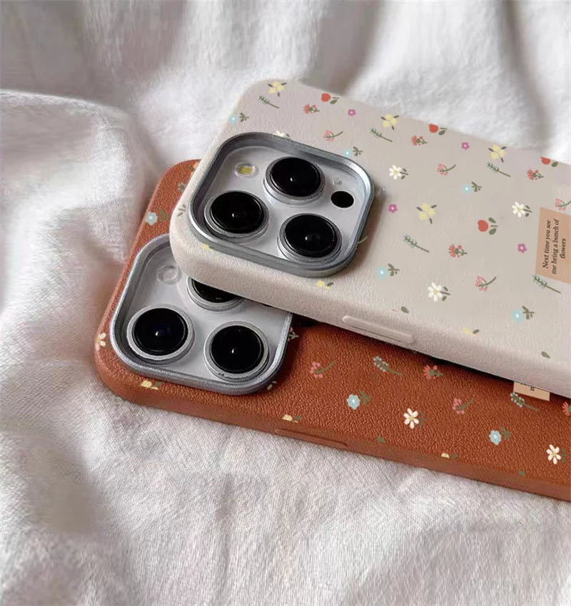 Colorful Small Floral Phone Cover Case for IPhone 16 15 14 13 12 11 Pro Max 7 8 Plus X XS XR Leather Texture Soft Silicone Cover