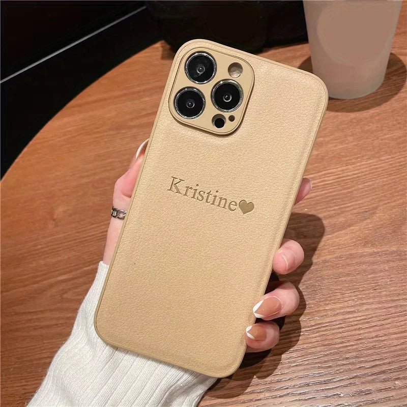 Personalize Customize DIY Initial Name Leather Soft Case For iPhone 16 15 14 Pro Max 11 12 13 X S XR 7 8 Plus  Protective Cover