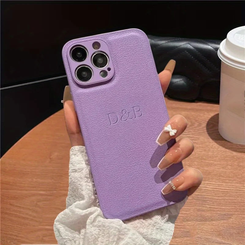 Personalize Customize DIY Initial Name Leather Soft Case For iPhone 16 15 14 Pro Max 11 12 13 X S XR 7 8 Plus  Protective Cover