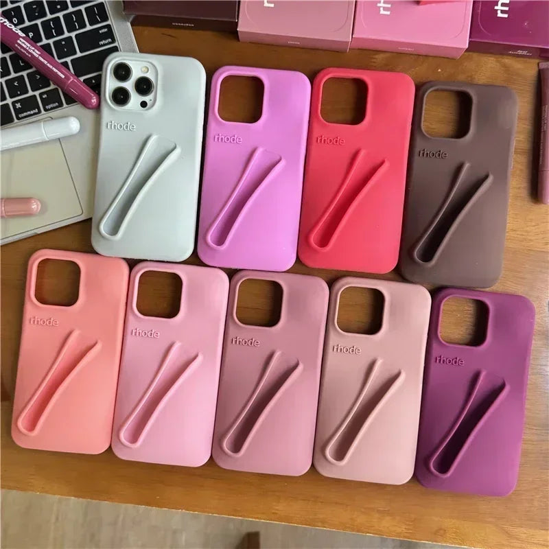 9 Colour Lipstick Holder Silicone Case for iPhone 16E 16 15 14 13 12 11 Pro Max Plus Lip Gloss Portable Stand Cover Funda