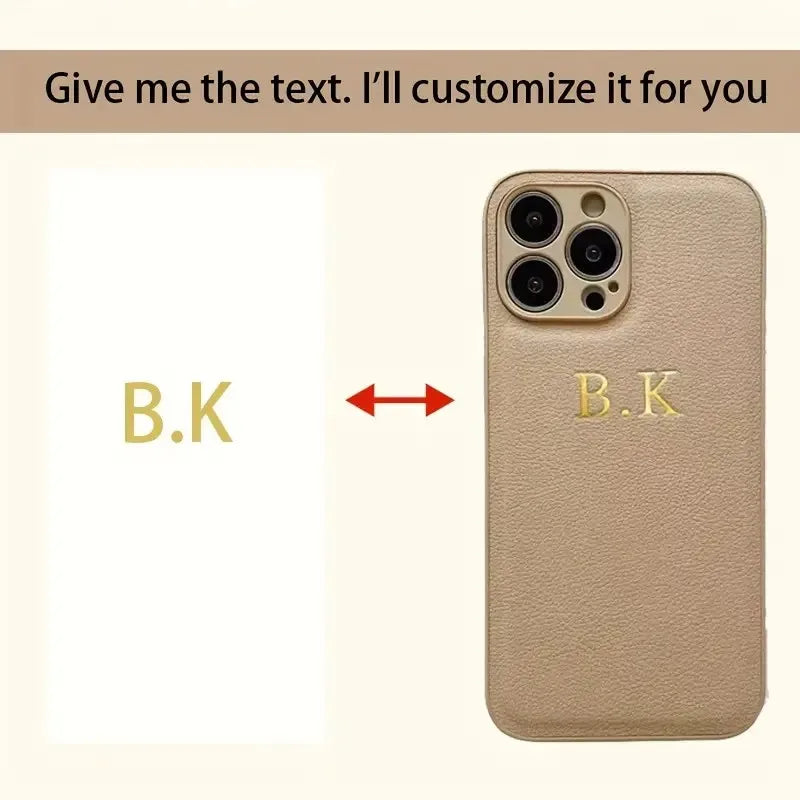 Personalize Customize DIY Initial Name Leather Soft Case For iPhone 16 15 14 Pro Max 11 12 13 X S XR 7 8 Plus  Protective Cover