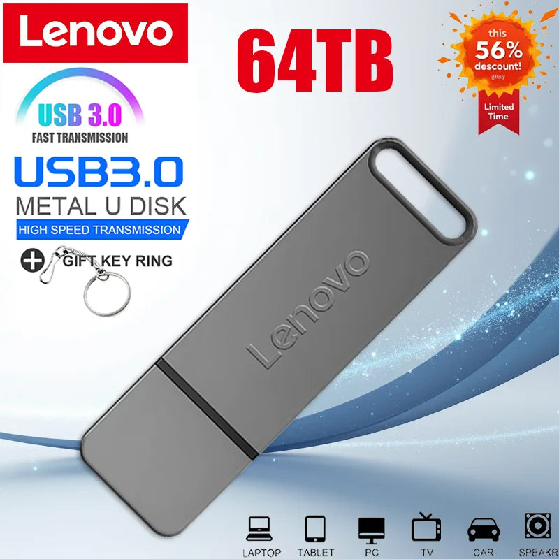 Lenovo 64TB U Disk Fortified 2TB 16TB USB3.0 Flash Drive Biometric 4TB 8TB Metal Pendrive Military Encryption