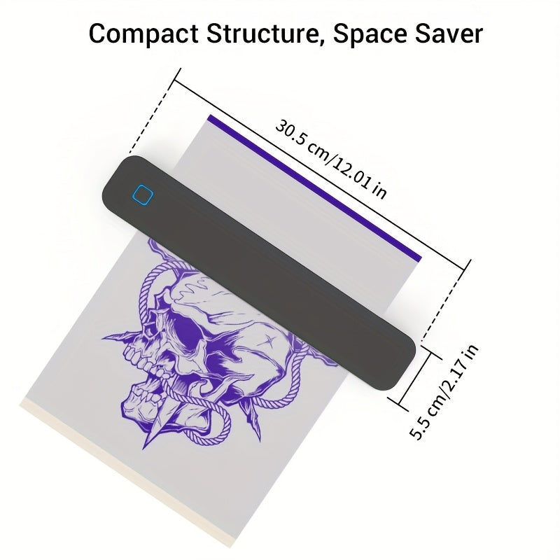 Portable Thermal Printer Inkless Printing Tattoo Paper Printing Suitable for Daily Office Documents Printing School Outing Travel Business Wireless Link Compatible with Mobile Phones Laptops Computers 5 Sheets A4 Portable Pap