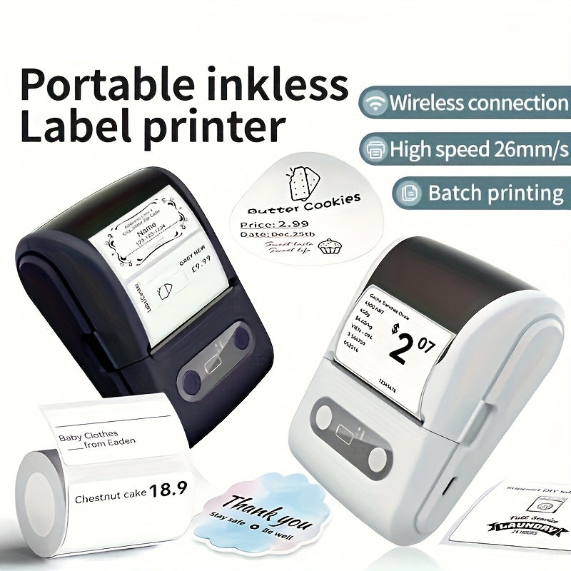 Portable Wireless Thermal Label Printer, Suitable for Barcodes, Documents, Product Information, Price Tags, Shipping Labels, Compatible with iOS and Android Systems, Includes 1 Roll of 50x60mm Label Paper, Rechargeable Batter