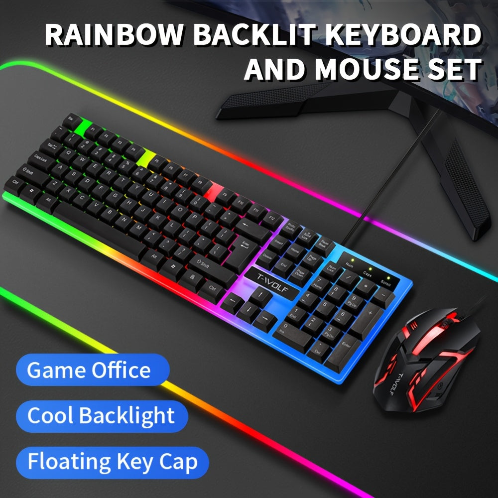 Ergonomic Wired Keyboard and Mouse Set - Mechanical Touch, Clear Tone, USB-Powered, Compatible with PC/Notebook/Windows/Mac, Durable Design for Enhanced Comfort and Precision, Ergonomic Keyboard | Modern Aesthetic | Durable C