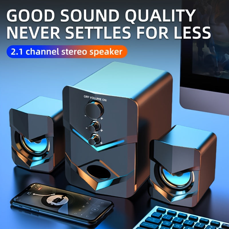 High-Quality 2.1 Stereo Desktop Speaker with LED Ambient Lighting - USB Powered, 3.5mm Audio Jack, Wired Connection for PC, Laptop, Tablet, Gaming Console & MP3/MP4 Devices, Modern Design with Accents, Portable Speaker,  Slee