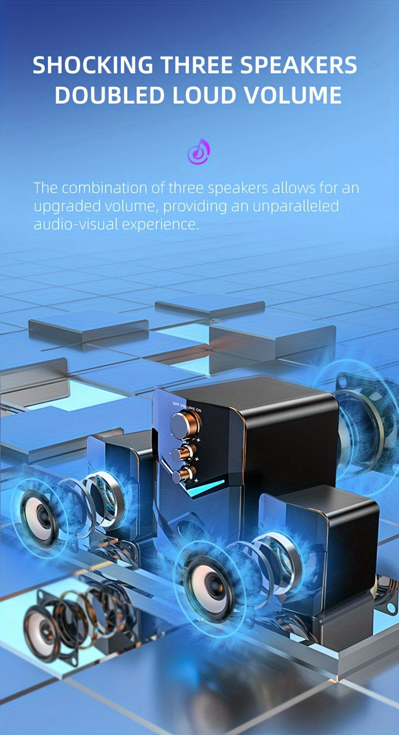 High-Quality 2.1 Stereo Desktop Speaker with LED Ambient Lighting - USB Powered, 3.5mm Audio Jack, Wired Connection for PC, Laptop, Tablet, Gaming Console & MP3/MP4 Devices, Modern Design with Accents, Portable Speaker,  Slee