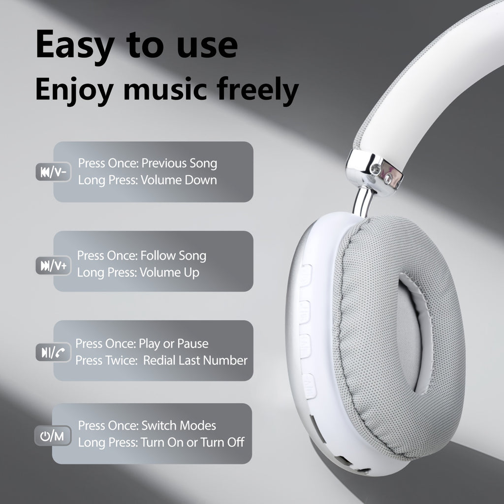 Stylish Black and Silvery Over-Ear Wireless Headphones, Metallic Finish, Comfortable Ear Cushions, Foldable & Portable, Wireless 5.3, Long Battery Life Stereo Sound, Deep Bass, Dual Mode for Music & Gaming, Perfect for Sports