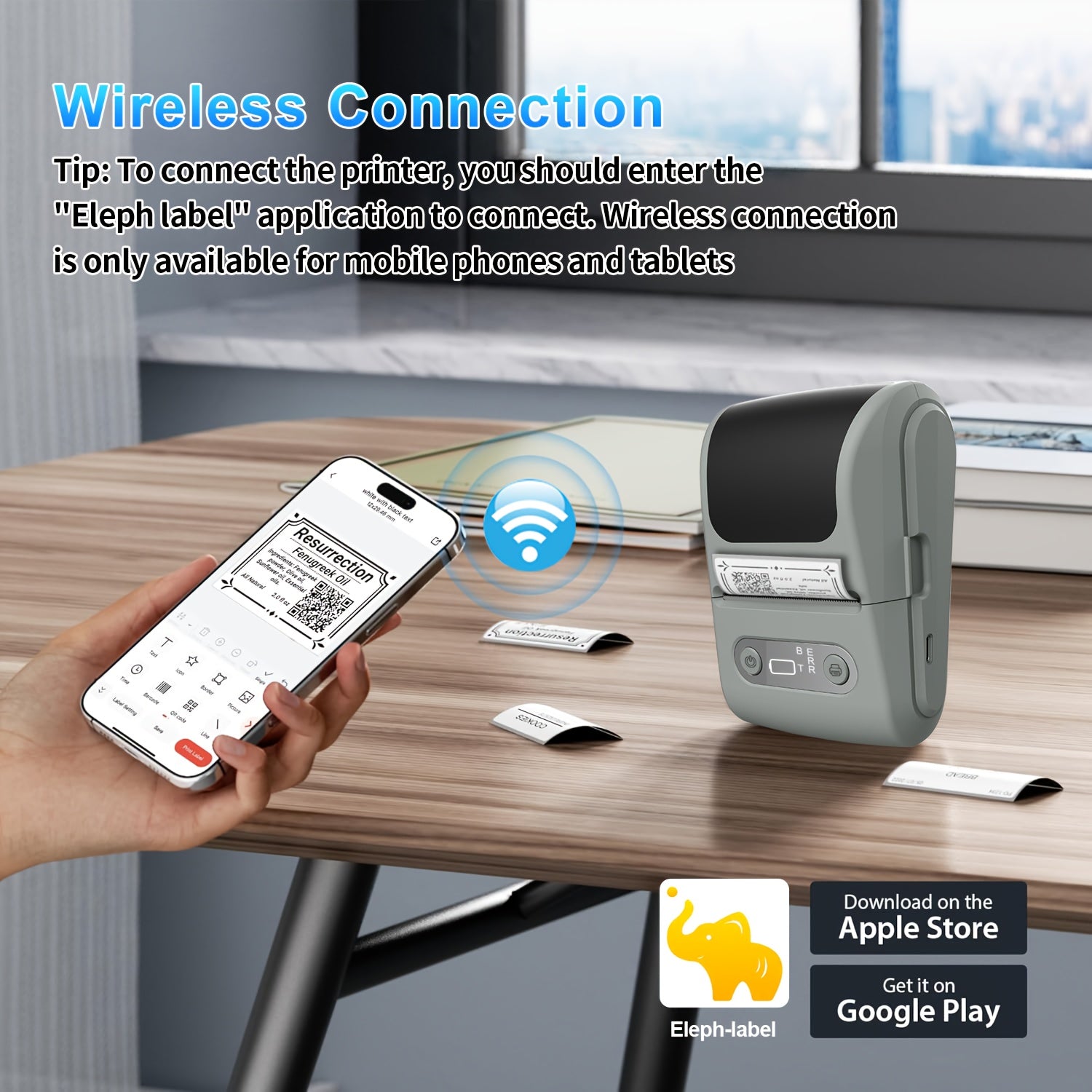 Portable Wireless Thermal Label Printer, Suitable for Barcodes, Documents, Product Information, Price Tags, Shipping Labels, Compatible with iOS and Android Systems, Includes 1 Roll of 50x60mm Label Paper, Rechargeable Batter
