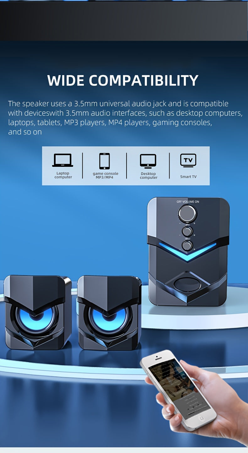 High-Quality 2.1 Stereo Desktop Speaker with LED Ambient Lighting - USB Powered, 3.5mm Audio Jack, Wired Connection for PC, Laptop, Tablet, Gaming Console & MP3/MP4 Devices, Modern Design with Accents, Portable Speaker,  Slee