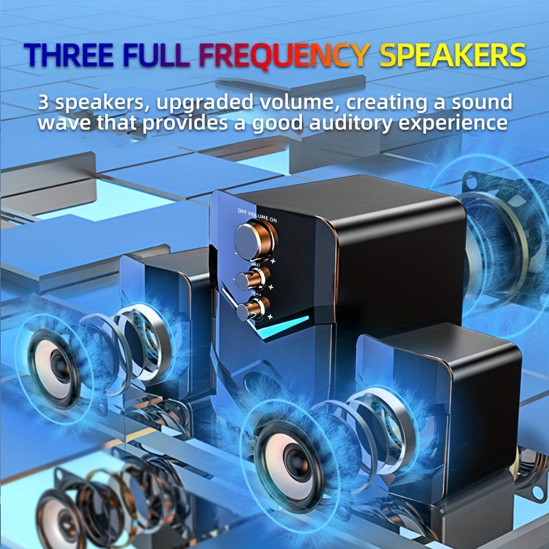 High-Quality 2.1 Stereo Desktop Speaker with LED Ambient Lighting - USB Powered, 3.5mm Audio Jack, Wired Connection for PC, Laptop, Tablet, Gaming Console & MP3/MP4 Devices, Modern Design with Accents, Portable Speaker,  Slee