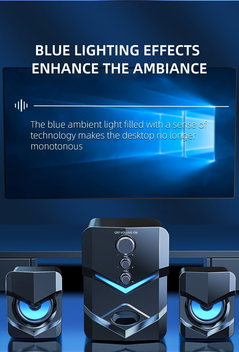 High-Quality 2.1 Stereo Desktop Speaker with LED Ambient Lighting - USB Powered, 3.5mm Audio Jack, Wired Connection for PC, Laptop, Tablet, Gaming Console & MP3/MP4 Devices, Modern Design with Accents, Portable Speaker,  Slee