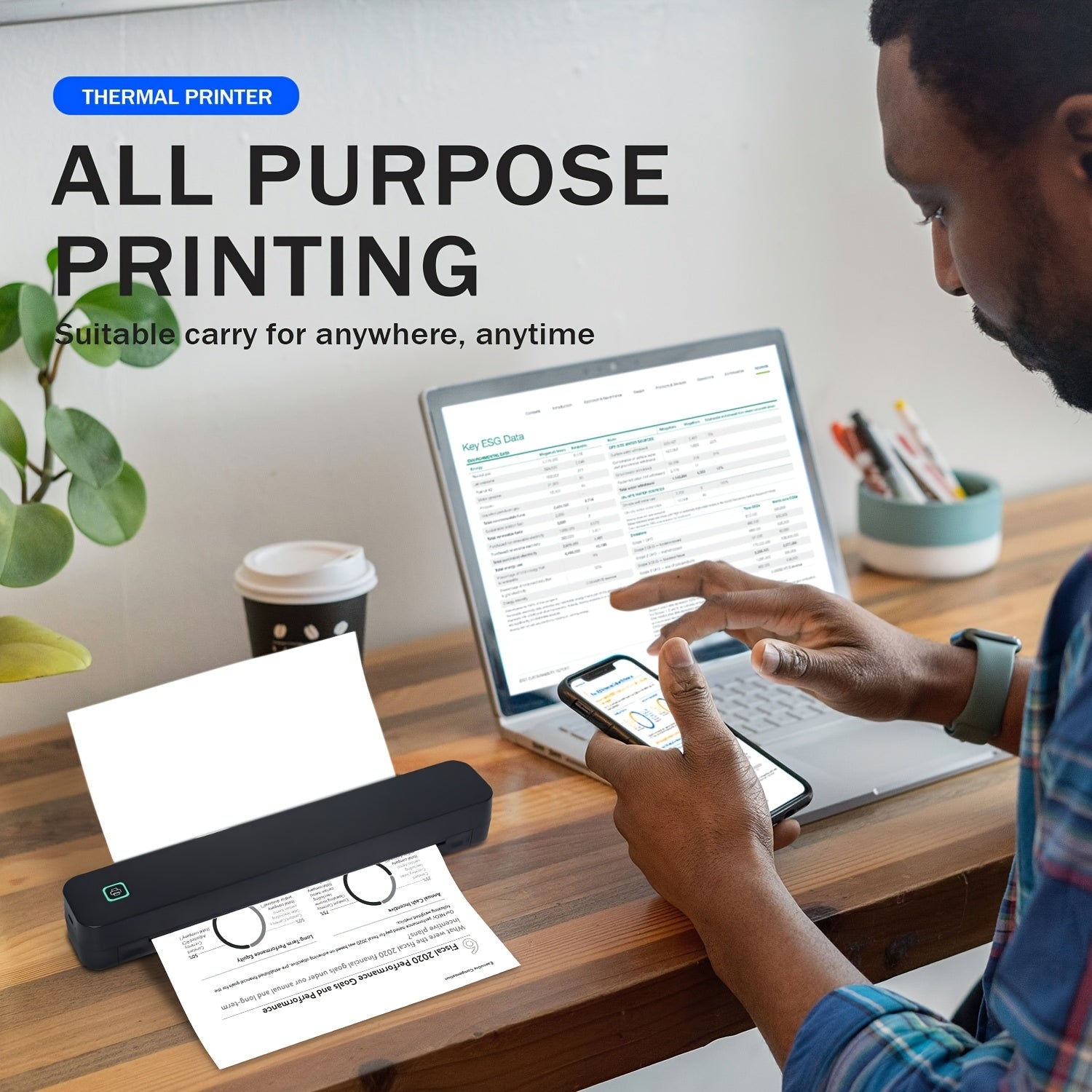 Portable Thermal Printer Inkless Printing Tattoo Paper Printing Suitable for Daily Office Documents Printing School Outing Travel Business Wireless Link Compatible with Mobile Phones Laptops Computers 5 Sheets A4 Portable Pap