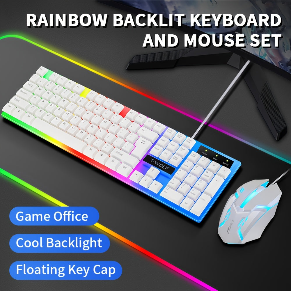 Ergonomic Wired Keyboard and Mouse Set - Mechanical Touch, Clear Tone, USB-Powered, Compatible with PC/Notebook/Windows/Mac, Durable Design for Enhanced Comfort and Precision, Ergonomic Keyboard | Modern Aesthetic | Durable C