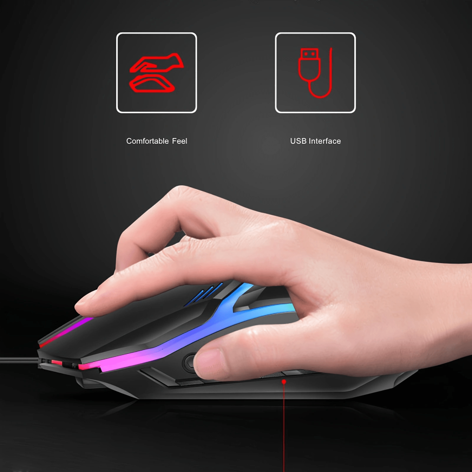 1pc MILANG Wired Gaming Mouse, RGB Backlit, Ergonomic Design, 3D Non-Slip Roller with Scale, Comfortable Plastic Material, USB Interface, for Desktop & Laptop, Office & Game Use
