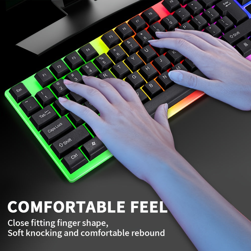 Ergonomic Wired Keyboard and Mouse Set - Mechanical Touch, Clear Tone, USB-Powered, Compatible with PC/Notebook/Windows/Mac, Durable Design for Enhanced Comfort and Precision, Ergonomic Keyboard | Modern Aesthetic | Durable C