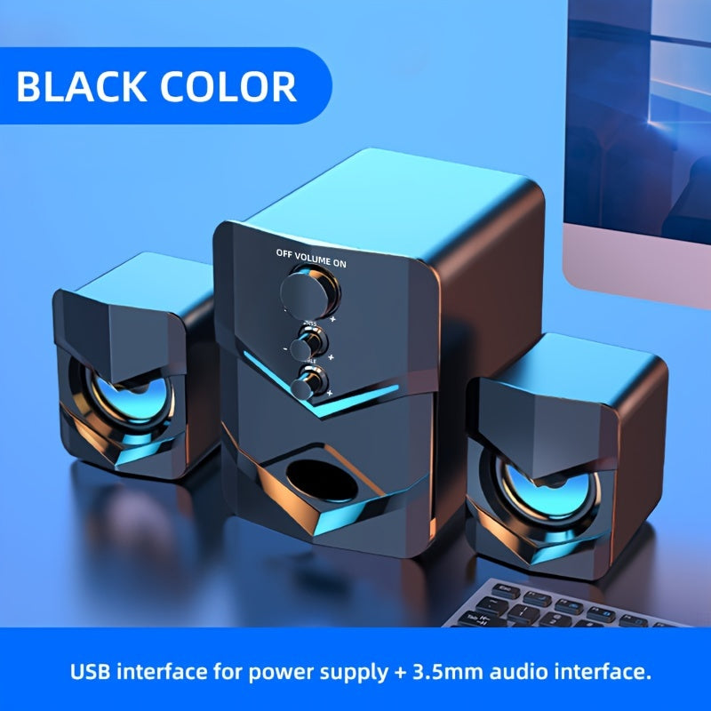 High-Quality 2.1 Stereo Desktop Speaker with LED Ambient Lighting - USB Powered, 3.5mm Audio Jack, Wired Connection for PC, Laptop, Tablet, Gaming Console & MP3/MP4 Devices, Modern Design with Accents, Portable Speaker,  Slee