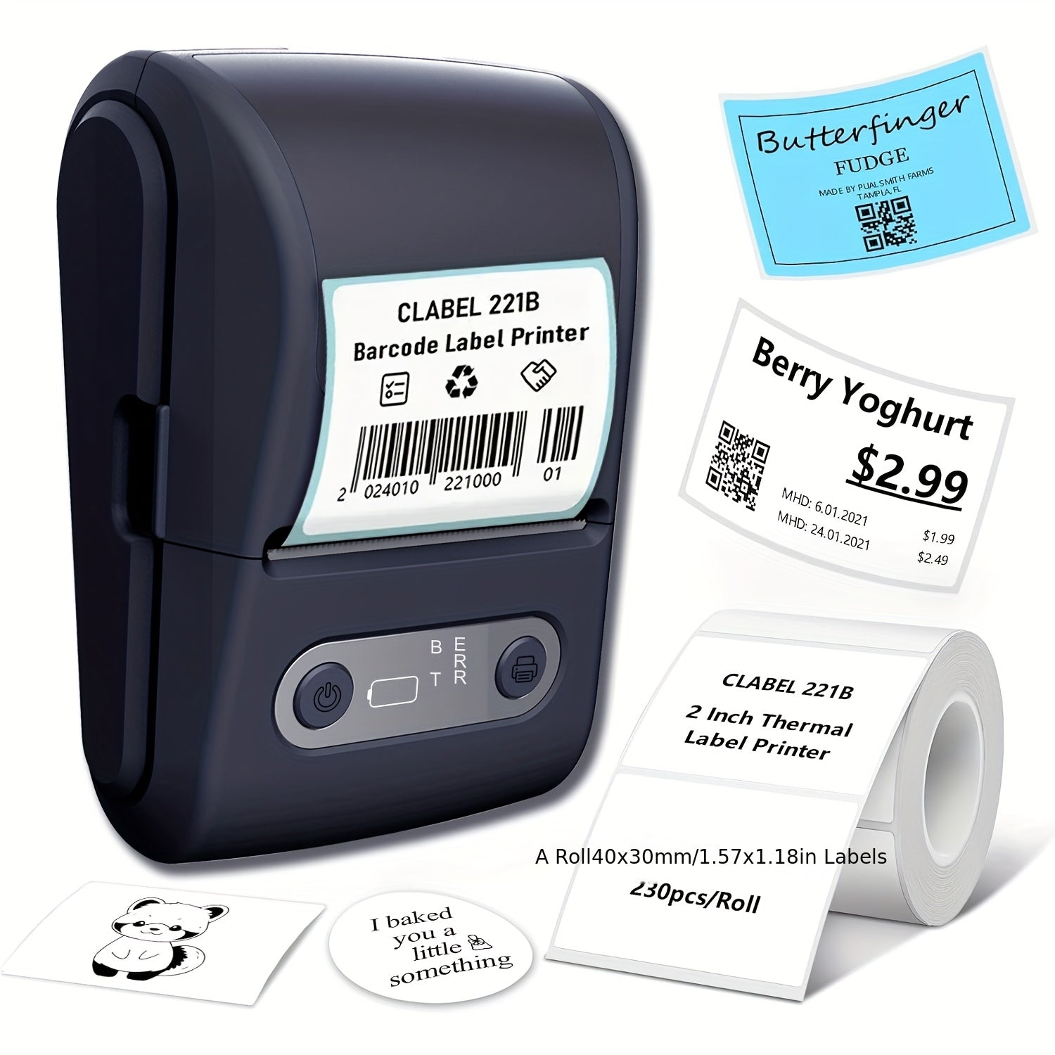 Portable Wireless Thermal Label Printer, Suitable for Barcodes, Documents, Product Information, Price Tags, Shipping Labels, Compatible with iOS and Android Systems, Includes 1 Roll of 50x60mm Label Paper, Rechargeable Batter